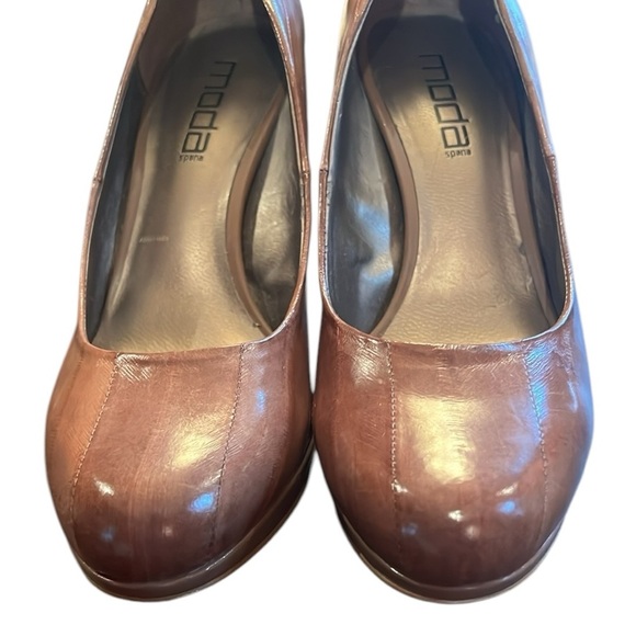 Moda Kimberly Latte Taupe Tan Platform Heel Eel Look Leather Round Toe Comfy 9.5 - Picture 6 of 15